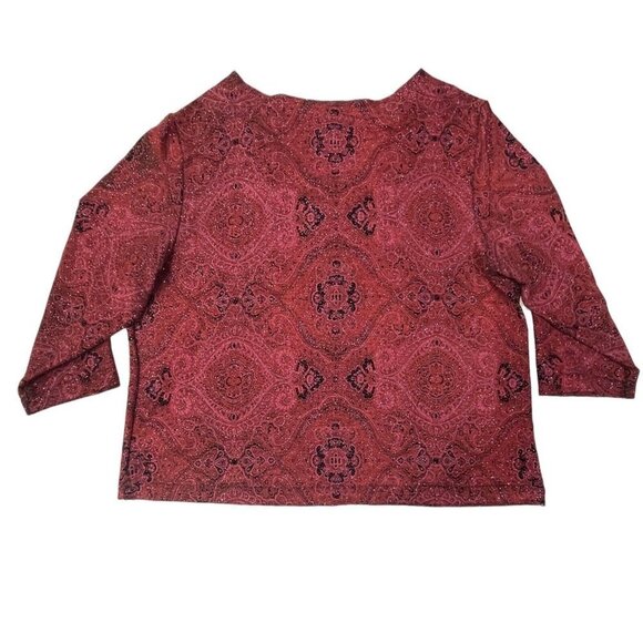 Vtg DRESS BARN Womens‎ Glittery Maroon Top Size 18/20 Paisley Christmas Party - Picture 2 of 15